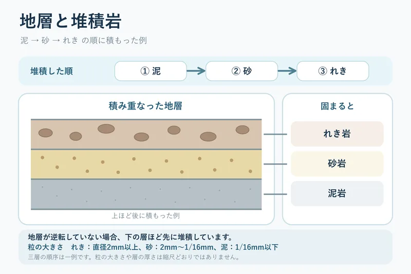 地層と堆積岩（中学校1年理科「大地の成り立ちと変化」の図）