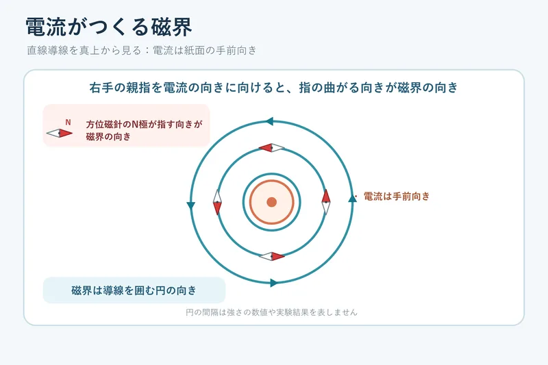 電流がつくる磁界（中学校2年理科「電流とその利用」の図）