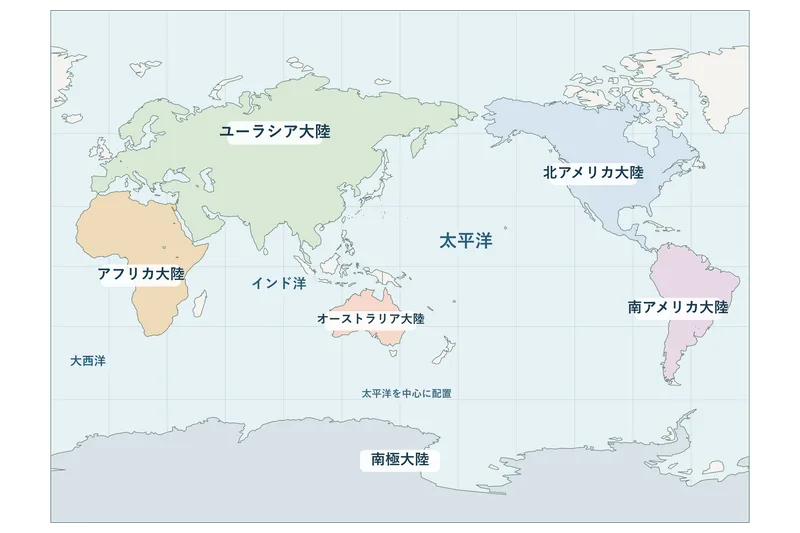 六大陸と三大洋（小学校5年社会「我が国の国土の様子と国民生活」の図）