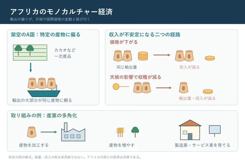 アフリカのモノカルチャー経済（中学校地理「世界の諸地域」の図）