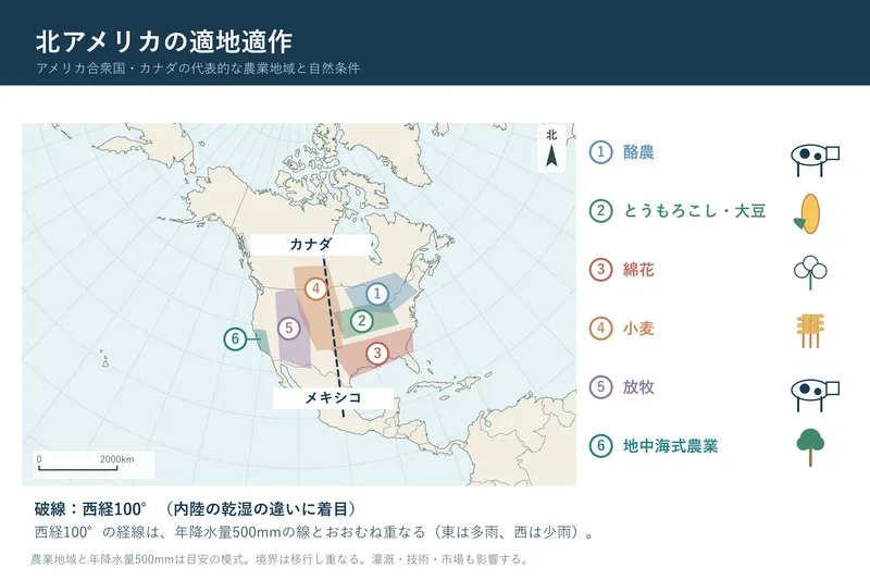 北アメリカの適地適作（中学校地理「世界の諸地域」の図）