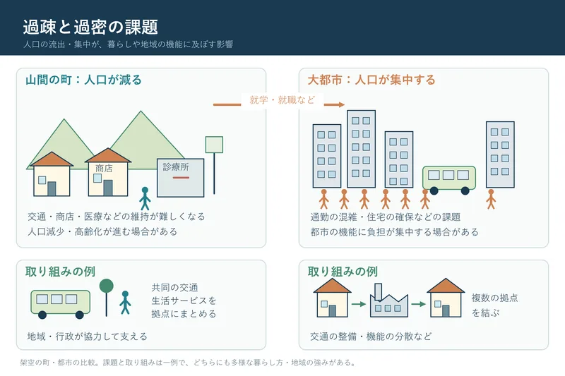 過疎と過密の課題（中学校地理「地域の在り方」の図）