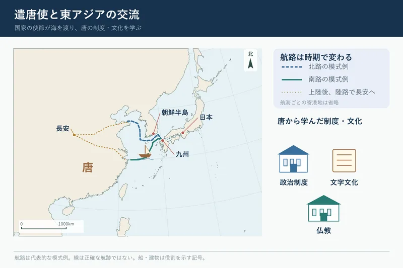 遣唐使と東アジアの交流（中学校歴史「古代までの日本」の図）